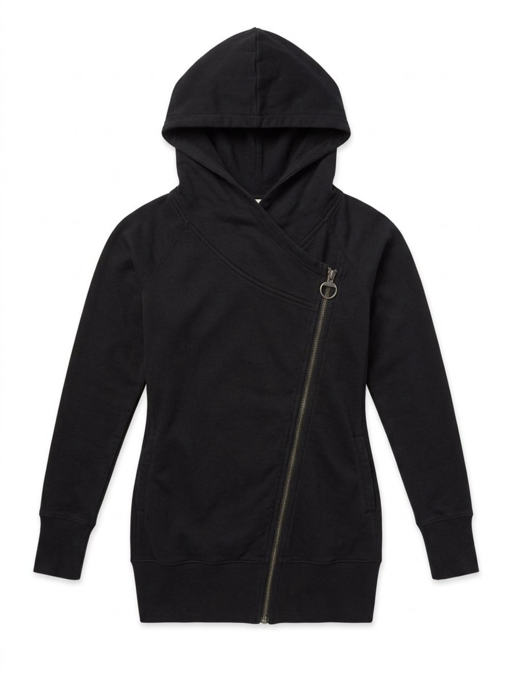 Thyme Maternity Black Asymmetric Zip Hoodie Sweater in Size Small Womens